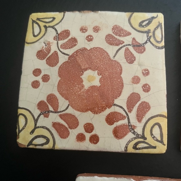 Mexican Hand Painted Terra-Cotta Talavera Vintage Tiles Set of 3 - Picture 2 of 13